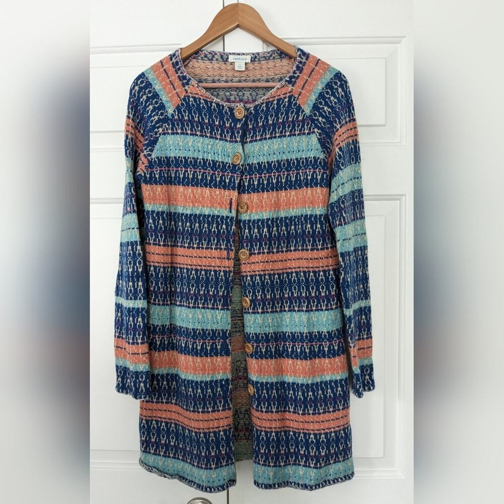 SUNDANCE Shoreline Cardigan Longline Wood Button Cotton Merino Wool Size Small